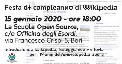 Bari, all'Officina degli Esordi si celebra il 19esimo compleanno di Wikipedia